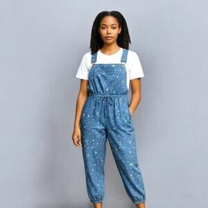 VTG 90s Y2k Baggy Fit Paint Splatter Denim Bib Overalls Jumpsuit Women 1X Grunge